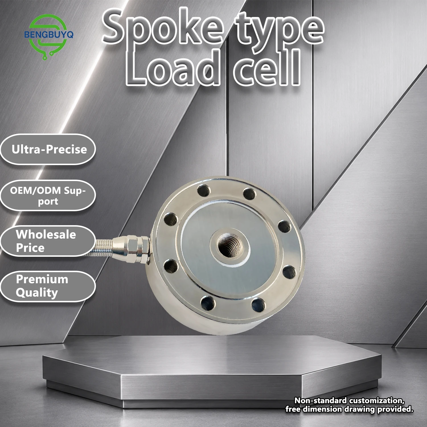 LF1 Spoke Load Cell Compression Force Sensor, 2.0±0.05mV/V Output, 4-Wire Bridge, 5-12V Excitation, 30kg-100t Options, With