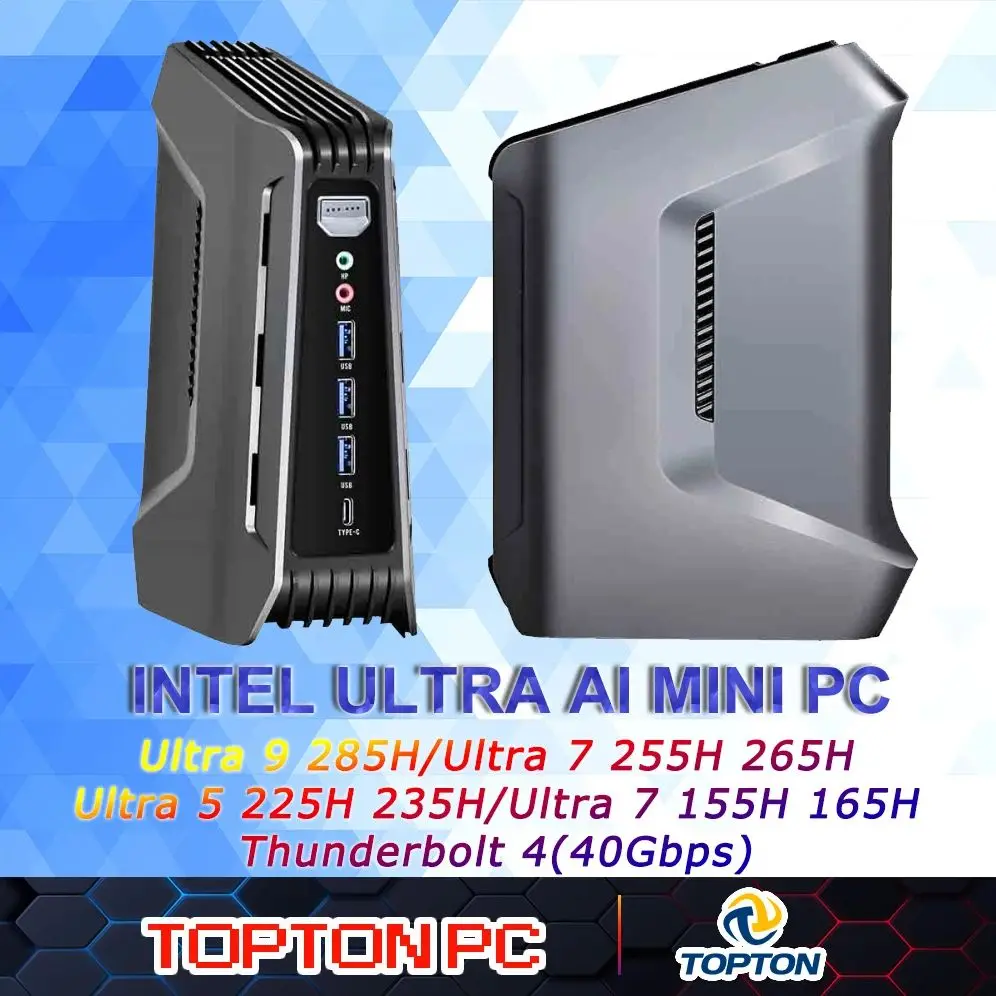 Stacja robocza AI Mini PC Ultra 9 285H (do 5,4 GHz) 7 255H Mini komputer do gier 2xDDR5 2xPCIe Sloty Thunderbolt 4/HDMI/DP Wyświetlacz