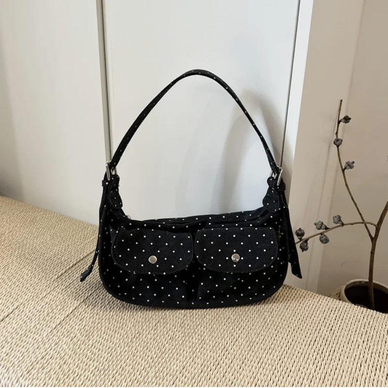 

Корейская сумка из мягкой кожи с дизайном в горошек, повседневная сумка-тоут в форме пельменя, многофункциональная сумка через плечо или на плечо, новинка