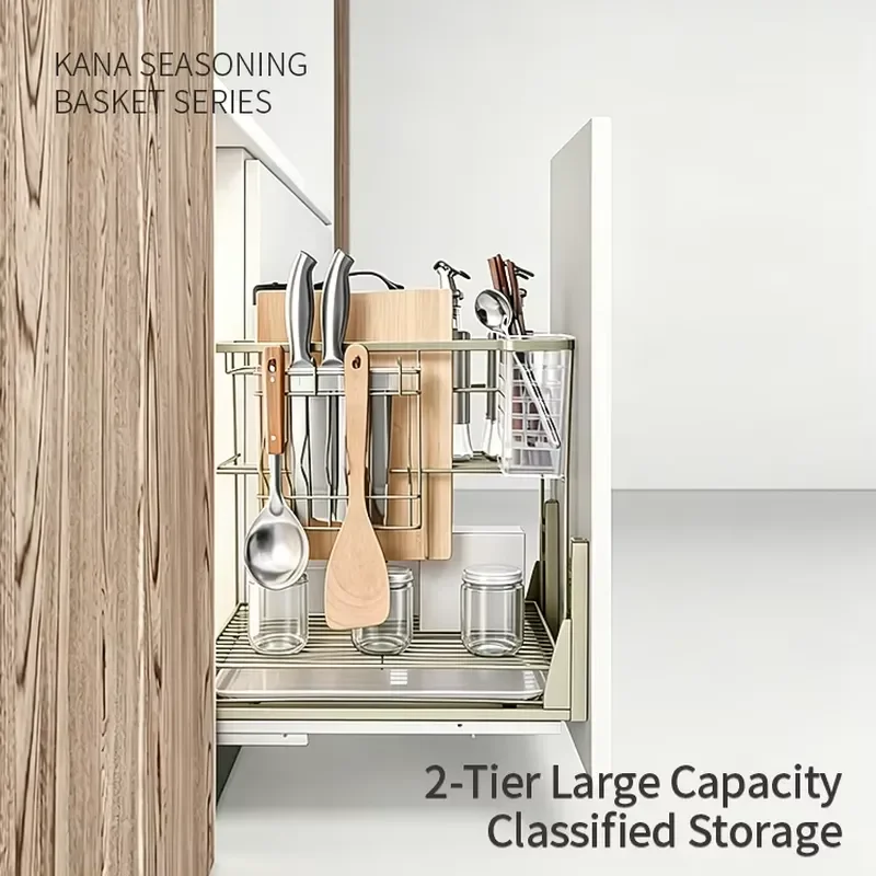 Cabinet Organizer Hardware Reinforced Frame Stainless Steel Spice Rack Full Extension for RV Camper Mobile Kitchen and Tiny