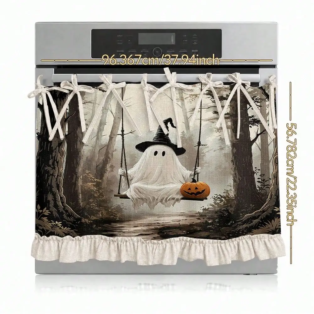 2D Ghost In Forest Pattern Multi-Functional Decorative Curtain, Suitable Kitchen Valance, Oven Cover, Washing, Dishwasher, Bathroom Window Treatment, And Kitchen, Halloween Kitchen Stove Protective Curtain SF260806180797282107137