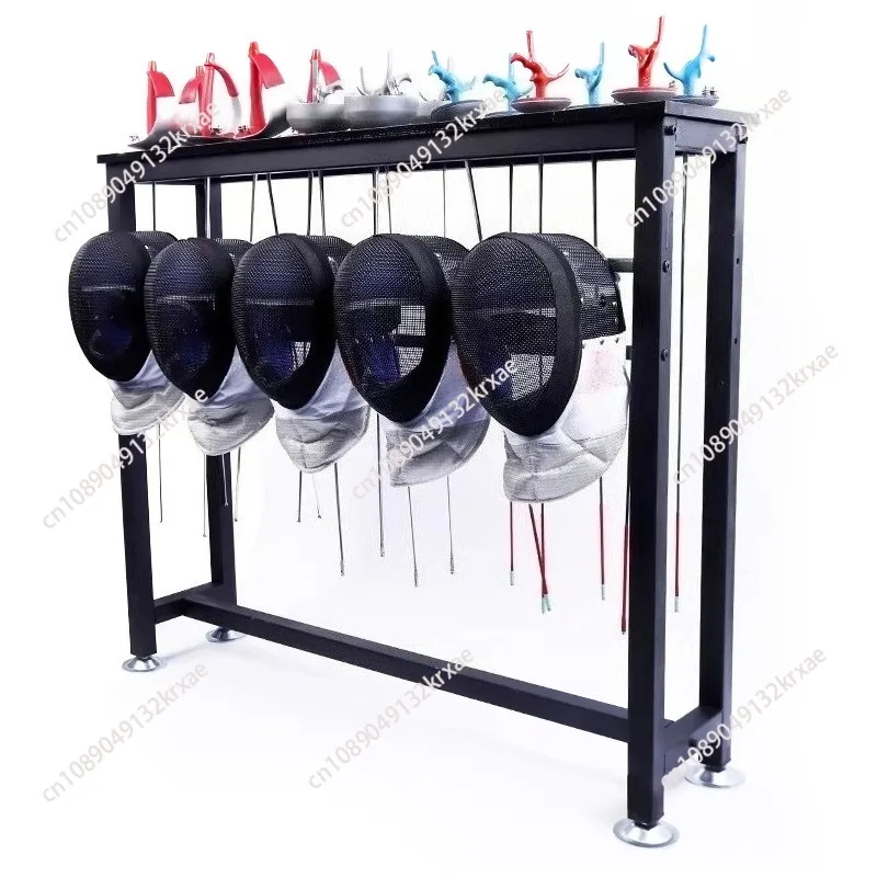 Fencing table organizer - rack for fencing equipment, helmets, face masks, and weapons