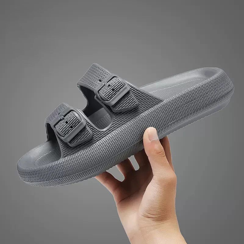 New Men Women Outdoor Beach Slippers Non-Slip Shower Slippers for Bathroom Lightweight Thick Soles Double Buckle Slides MSH061
