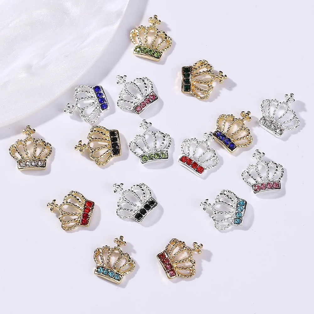 10 pz/borsa Luxury Metal Crown Nail Charms oro argento Nails Art Jewelry decorazione accessori per Manicure fai da te miglioramento delle unghie