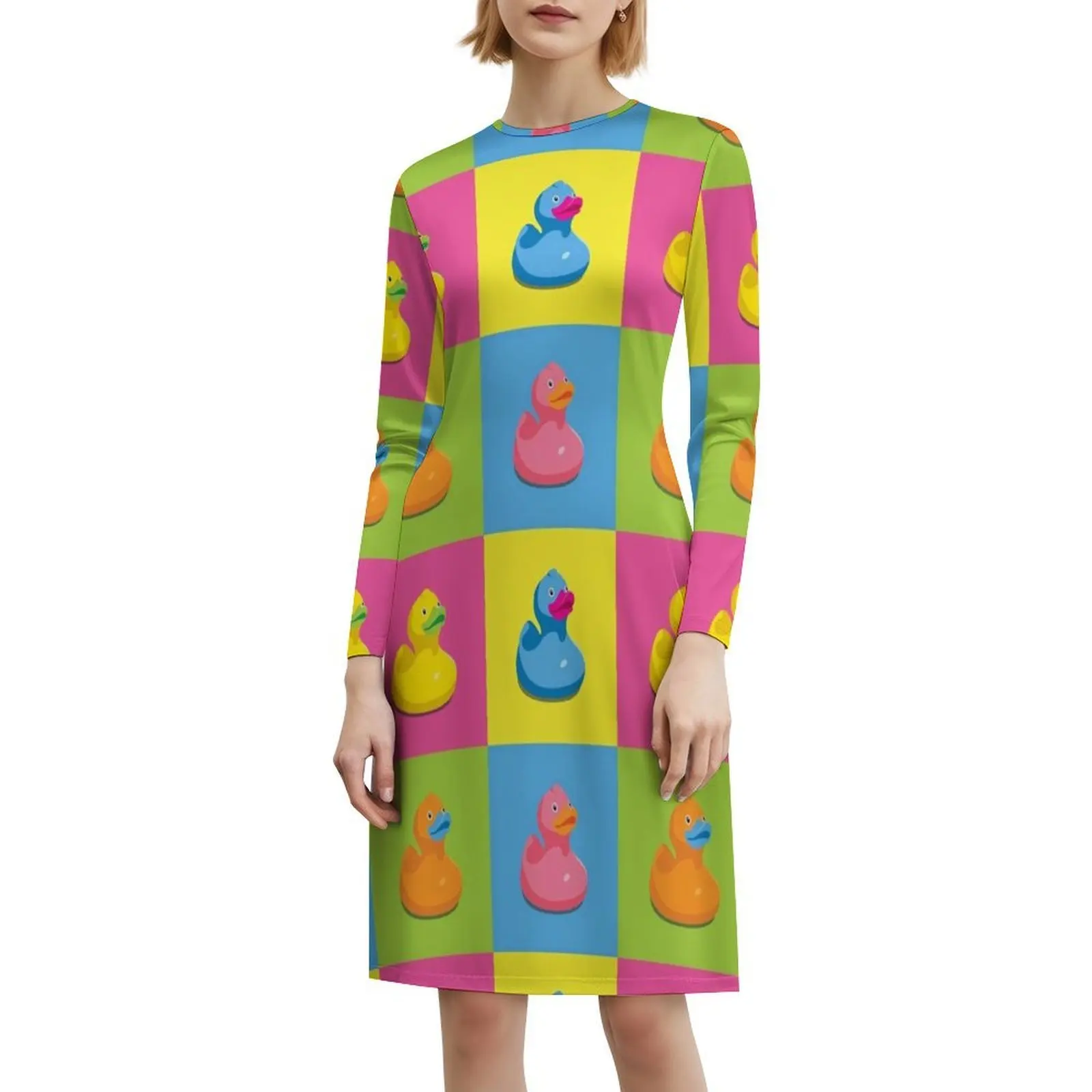 فستان من المطاط على الطراز الكوري لفن البوب للنساء، فستان كاجوال أنيق للحفلات أو الارتداء اليومي، بطة مطاطية من المطاط #6