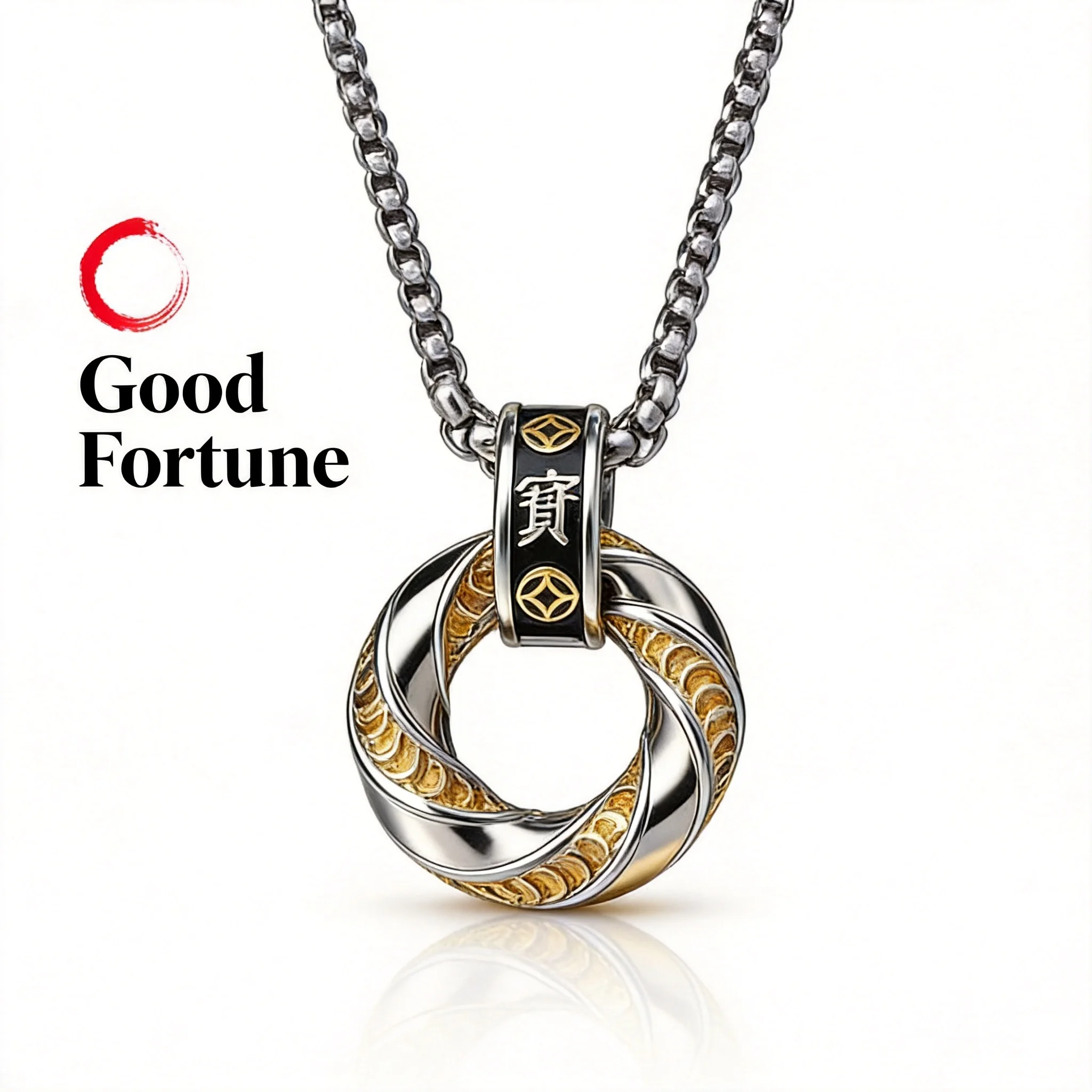 Chinese Style Lucky Wealth Attracting Mobius Ring Pendant Necklace Vintage Trendy Men Fashion Versatile Personalized Amulet Jewe