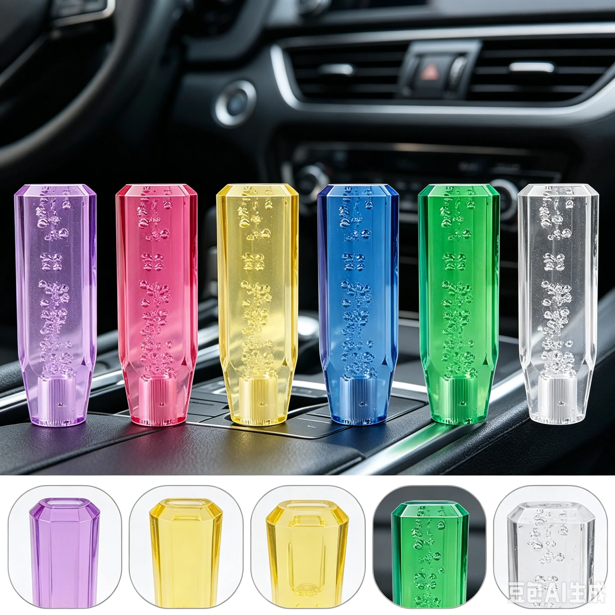 15cm Car Bubble Styling Resin Gear Shift Knob Transparent Manual Diamond Crystal Shifter Cover Fit For Honda Toyota Nissan