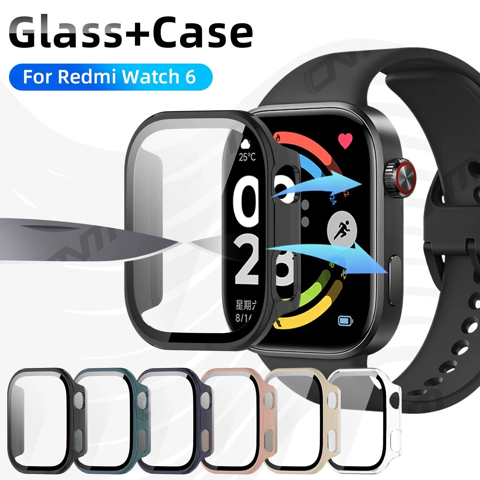 حافظة زجاجية + حافظة لساعة Xiaomi Redmi 6 واقي شاشة زجاجي مضاد للخدش وممتص حماية صلب لملحقات Redmi Watch6