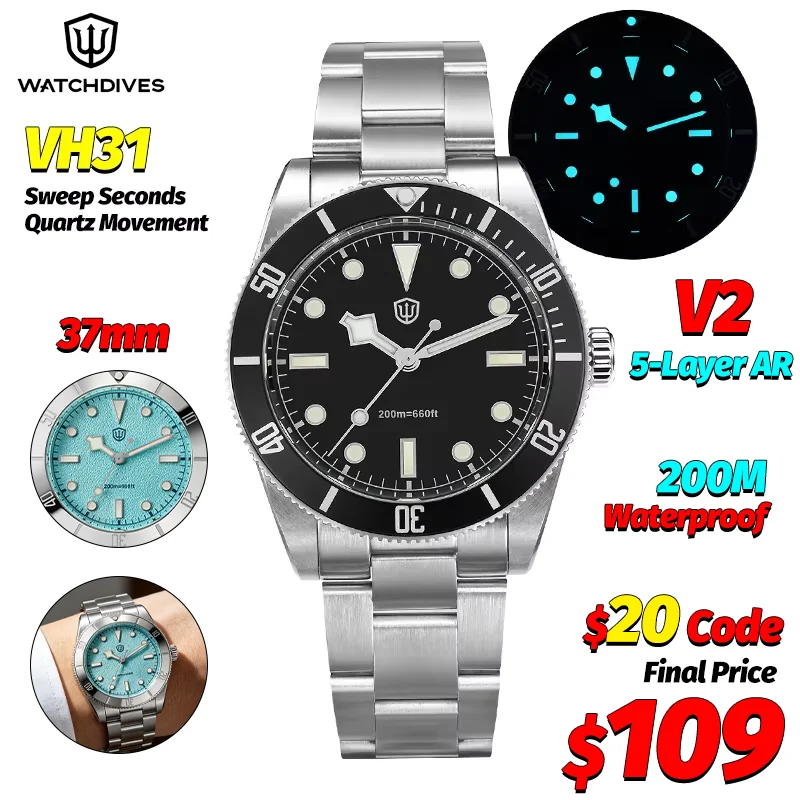 Watchdives WD7922 Quartz Watch VH31 Movement 200m Waterproof Men Watches Sapphire Crystal Luminous Vintage Watches with Gift Box