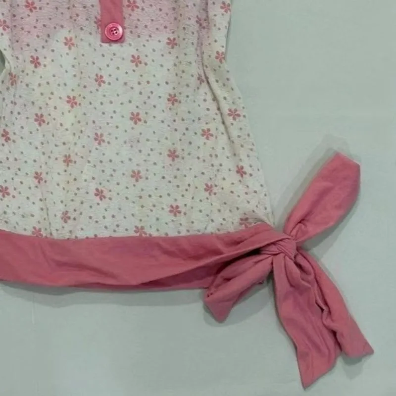 Harajuku Hottie Fake Two T-shirt American Subculture Floral Print Tshirts Vintage Ruffled Patchwork Tees Women's Sweet Slim Tops