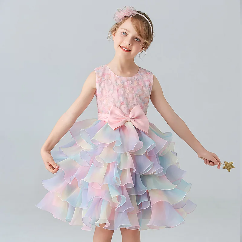 

Baby Flower Girl Weddings Birthday Party Dresses Princess Spanish Rainbow 3 7 To 10 12 Year Old Young Children's Layered Clothes