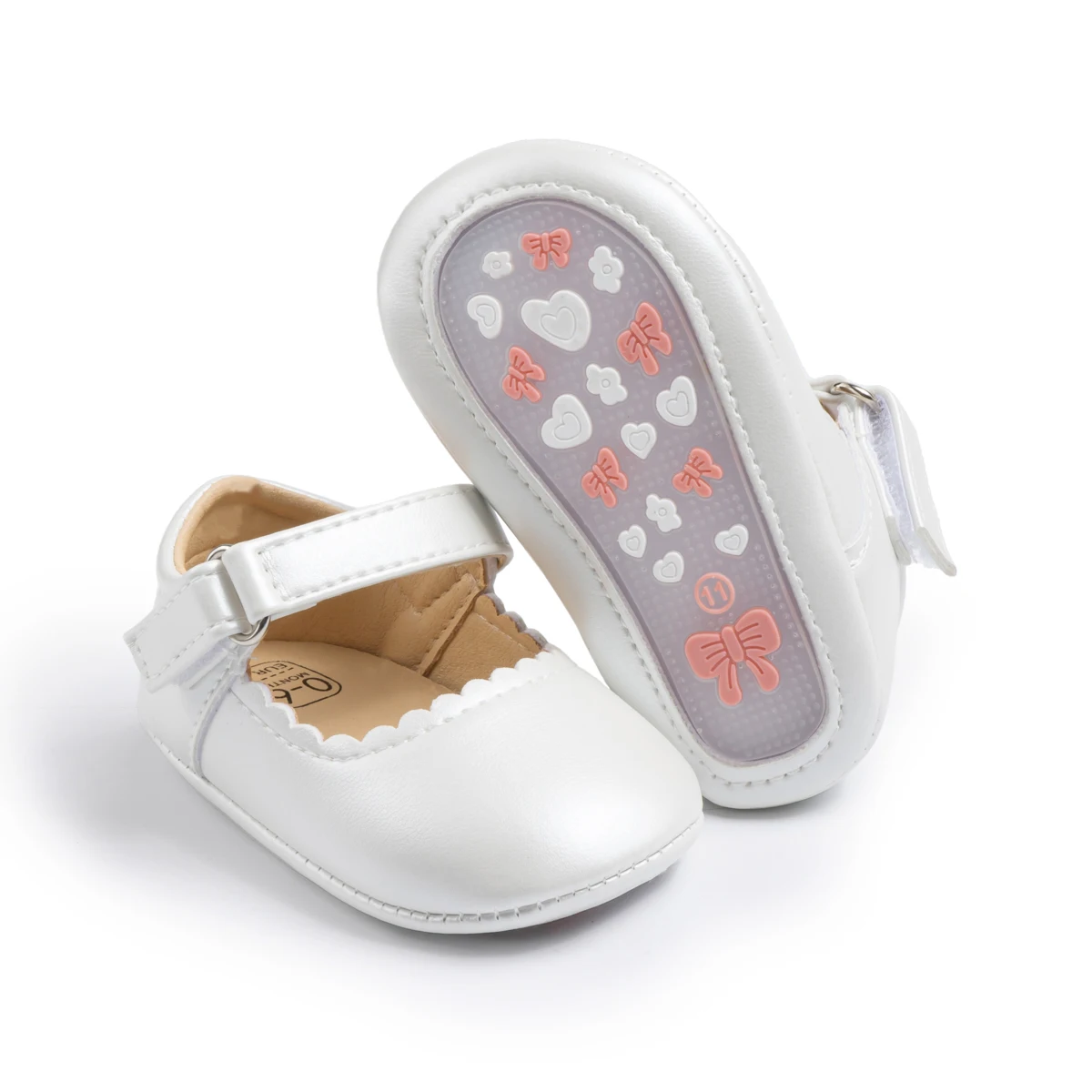 KIDSUN Spring Newborn Pu Baby Dress Girls Shoes Rubber Sole Non Slip First Walker Toddler White Dance Wedding Shoes for Girl