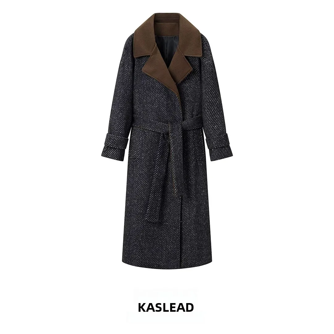 KASLEAD New Women's Woolen Coat Design Sensation Small Audience Color Collision Spring Fashion Thickened Long Sleeve Coat