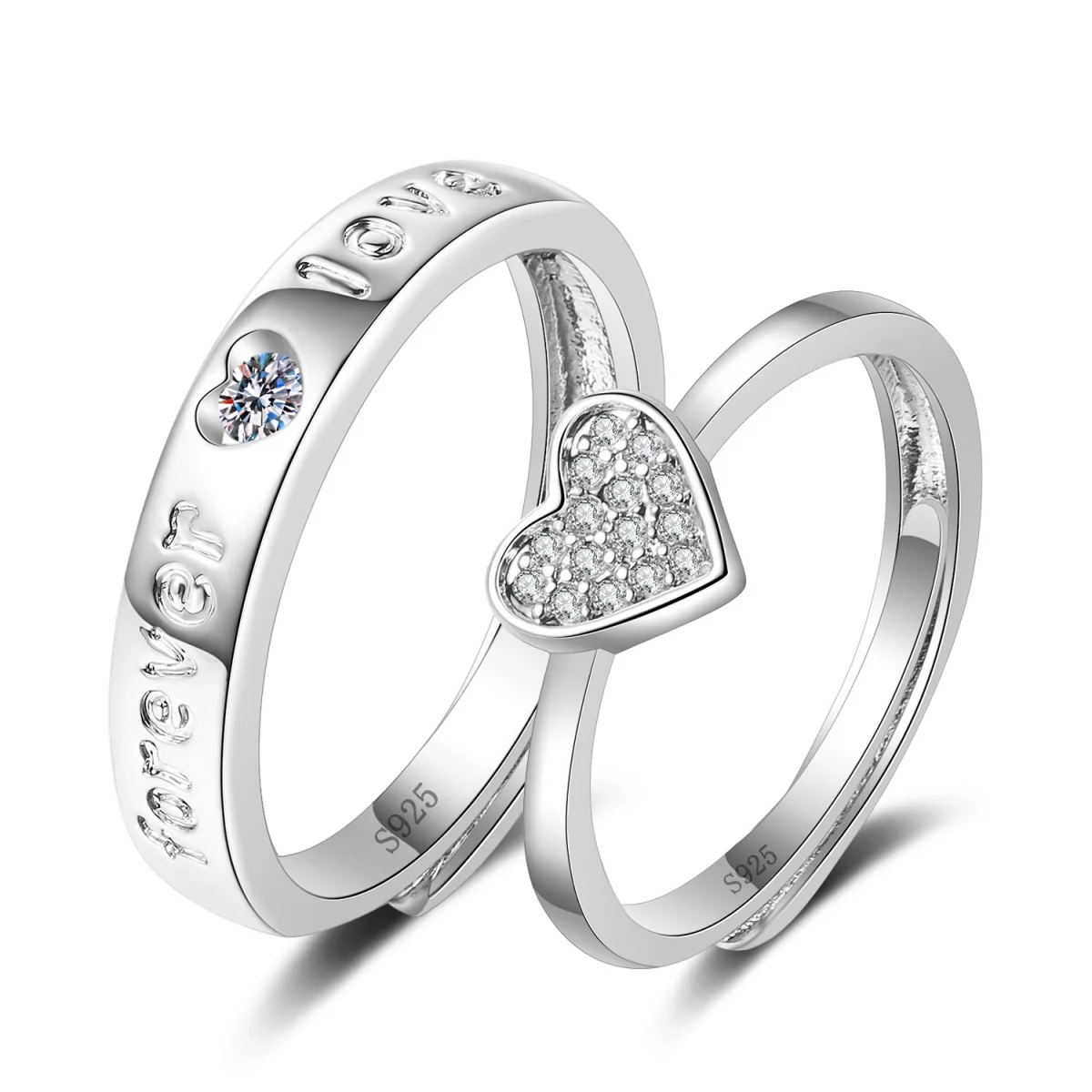 2 Teile/satz Klassische Luxus Zirkon Für Immer Liebe Herz Paar Ringe Für Frauen Männer Trendy Herz Versprechen Hochzeit Finger Ring Schmuck