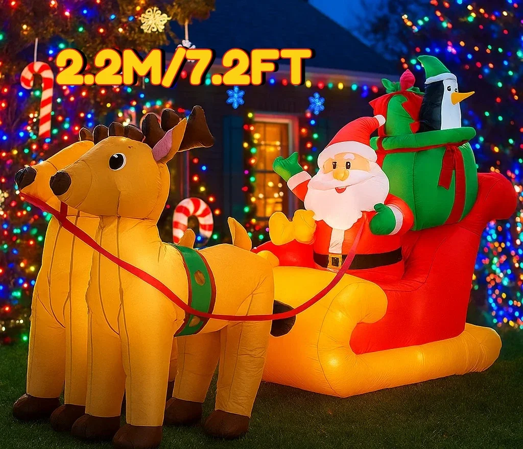 7.2FT Christmas Decorations Inflatable Reindeer Sleigh Santa Claus Toys Home Yard Ornaments With LED Decor Christmas Supplies Ou
