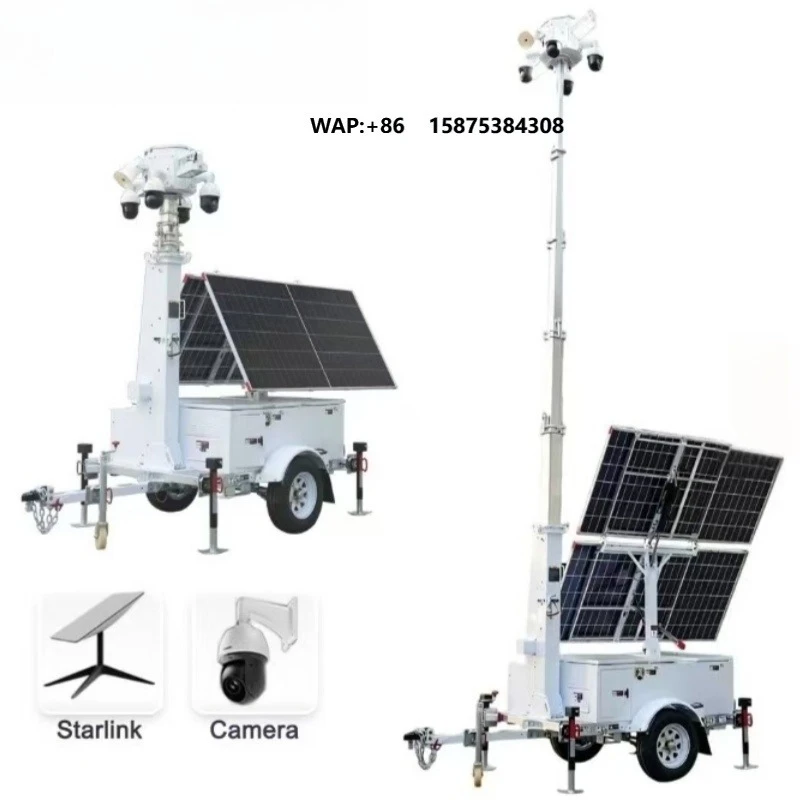 Mobile Monitoring Tower Solar CCTV Tower 4K Security Double-sided Solar Panels 9-meter Mast Solar Power Supply System