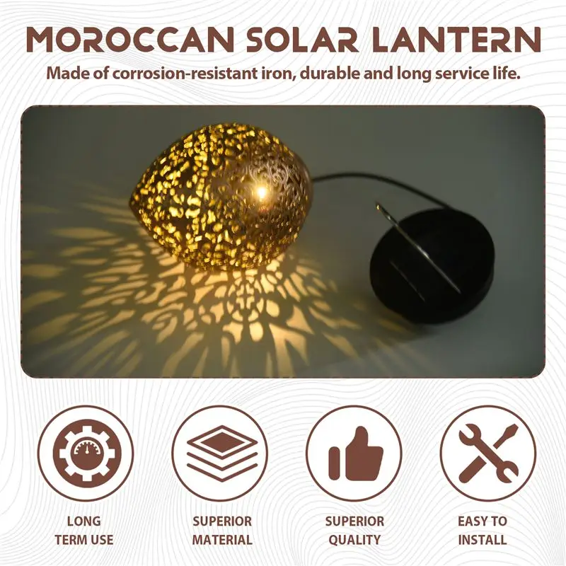 A01F-Solar Powered LED Moroccan Hanging Lantern Retro Moroccan Pattern Projection Lamp Outdoor Garden Decor Fairy Light Kit