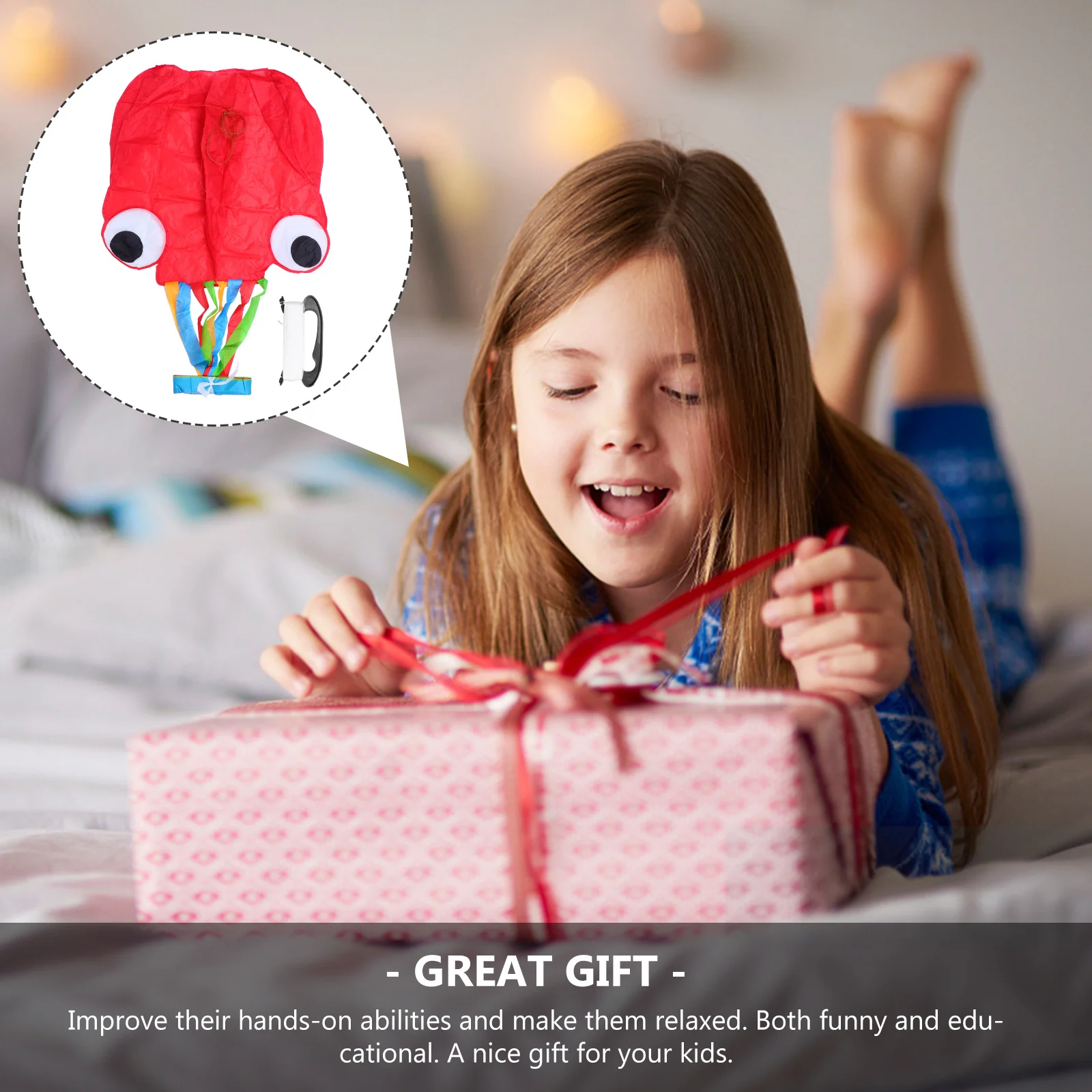 Red Octopus Kite Long Tail Cloth Flying Item Creative Kids Outdoor Play Hand-Eye Coordination Exercise Family Time