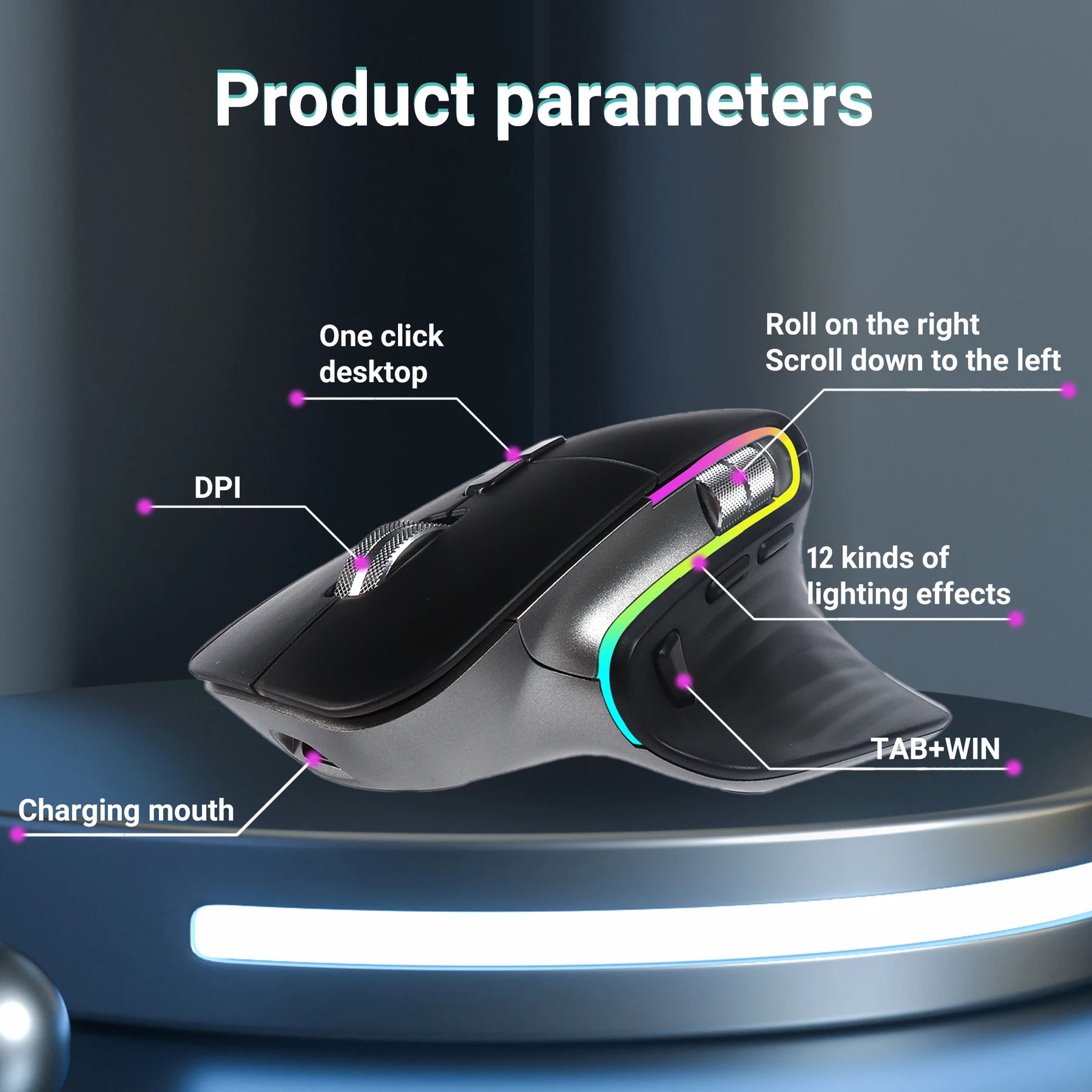 2.4G Wireless Bluetooth Mouse RGB Rechargeable Ergonomic Design DPI Adjustment Mute Luminous Computer Gaming Office Mouse