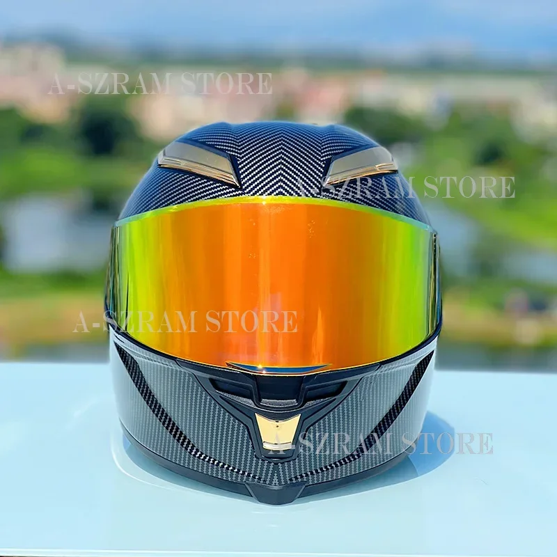 

Carbon Fiber Pattern Motorcycle Helmet Personality Men and Women Full Coverage Motorcycle Racing Large Tail Wing 3C Capacetes