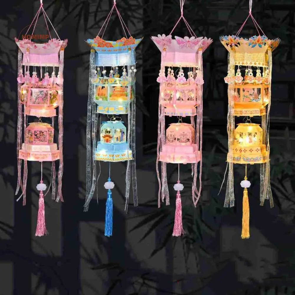 

3D Middle Autumn Festival Lantern Paper Luminous Ancient Style Handheld Lantern Cartoon Handmade