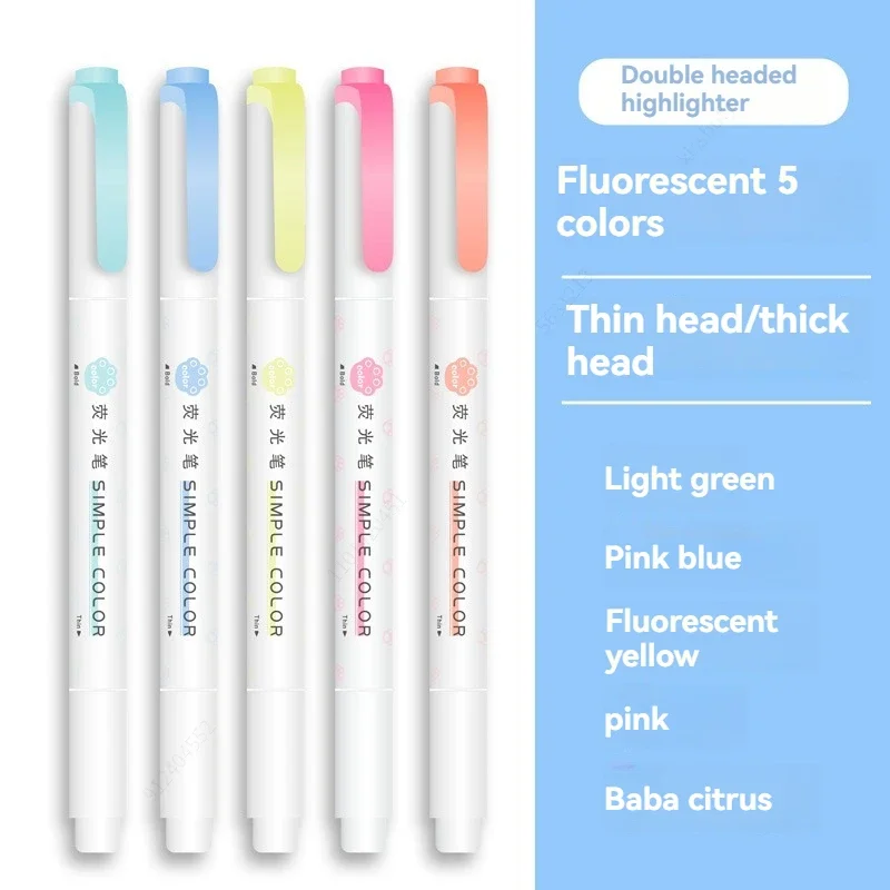 5 STKS Markeerstift Set Meerdere series beschikbaar Dubbelkoppige Gekleurde Fluorescerende Pen Student Briefpapier Leveringen