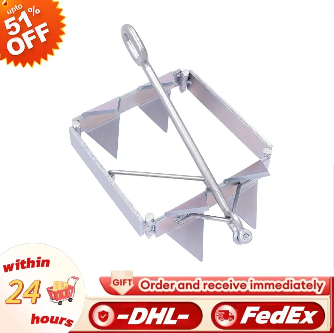 

13 LBS Boat Sliding Cube Anchor Foldable Boat Anchor Sliding Cube Anchor Steel Boat Slide Anchors with Galvanization Process