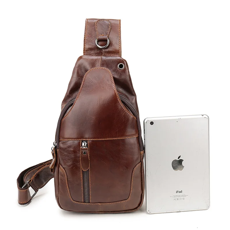 Men's leather chest bag head layer leather chest bag retro leisure mobile phone storage shoulder bag large capacity