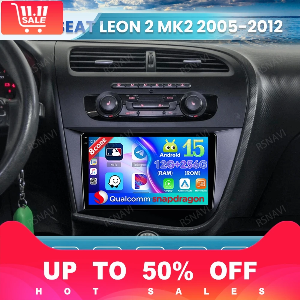 Android 15 Car Radio For Seat Leon 2 MK2 2005-2012 QLED DVD Stereo Wireless Carplay Auto Head Unit BT 4G LTE Viedo Player DSP