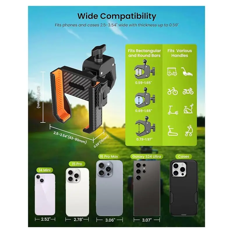 AEF6-Golf Cart Phone Holder Mount - 3S Phone Clip Install, 1S Lock & Release,For Phone Caddy For Galaxy