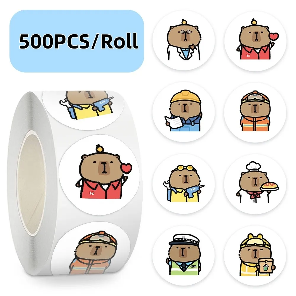 500PCS/Roll Cute Cartoon Capybara Sealing Stickers Graffiti Decals for Luggage Phone Case Notebook Backpacks AnimeWorlds Store