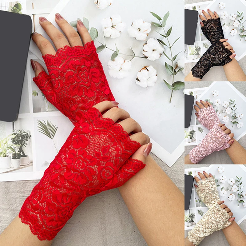 New Summer Women Fingerless Gloves Sexy Female Lace Mittens For Bride Half Finger Dress Short Gloves Handschoenen guantes