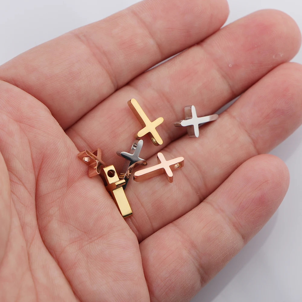 

10pcs/lot Mirror Polished Stainless Steel Cross Charms Bead Pendant for DIY Necklace Earring Jewelry Making Accessories