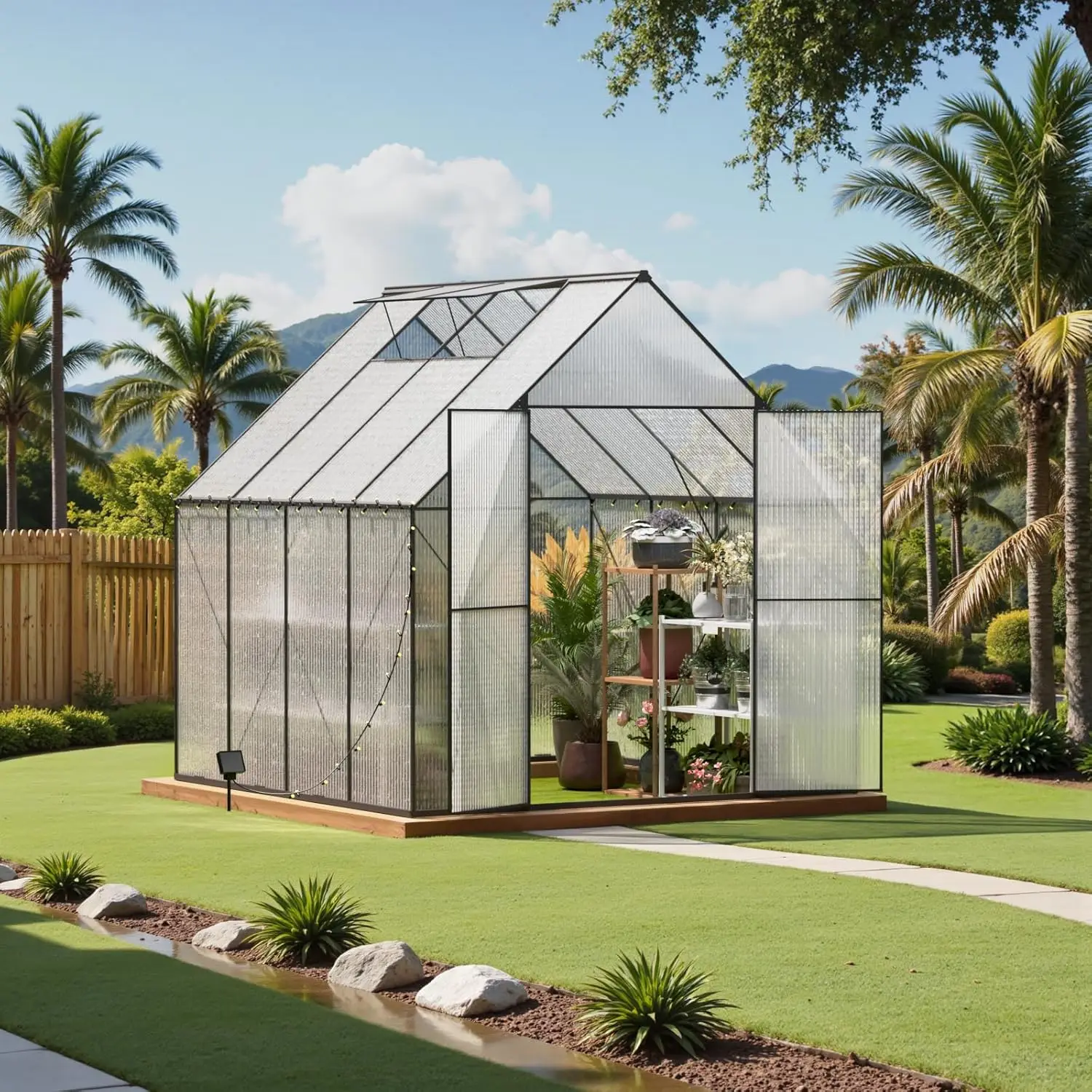 

Green House for Outside, Greenhouse for Outdoor, Walk-in Garden Greenhouses, Backyard Green Houses (8x8)