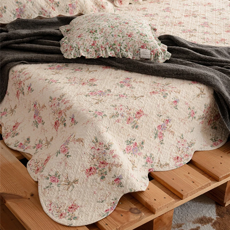 Cotton Bedding Set Comforter Pastoral Bed Cover Full Set 3Pcs Flower Embroidery Thickened Bedspreads for Double Bed Pillowcase