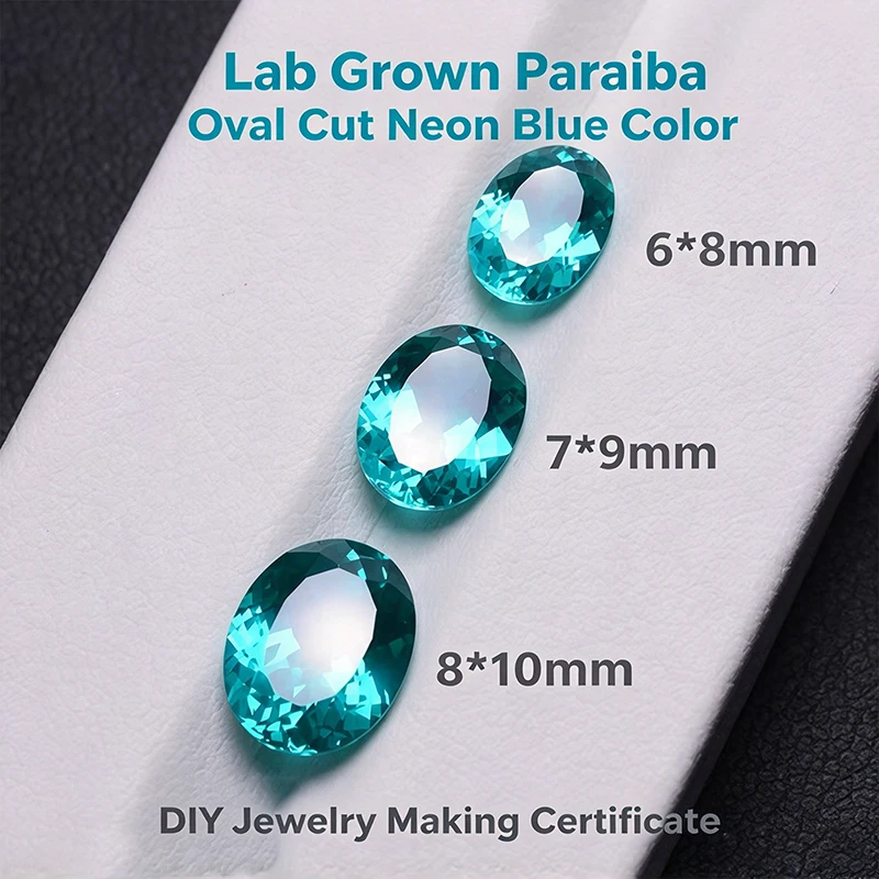 Lab Grown Paraiba Neon Blue Color Oval Cut DIY Charms Jewelry Making Ring Necklace Earrings Main Materials Certificate