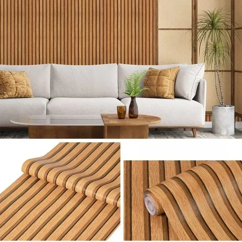Self Adhesive Wall Paneling Peel and Stick 3D Wallpaper Waterproof Bedroom Feature Wall Decor Faux Wood Slat Design