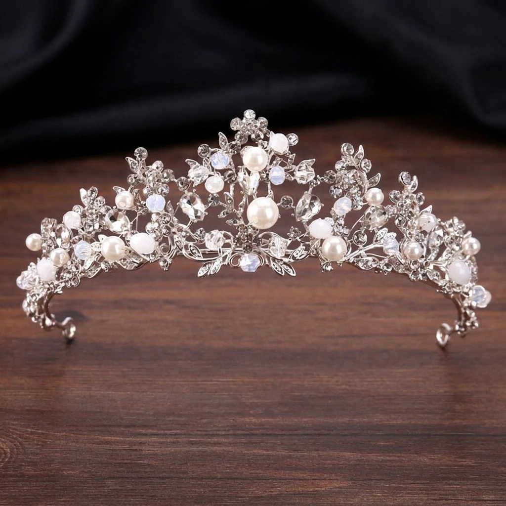 

Fashion Silver Color Wedding Hair Accessories Pearl Rhinestone Queen Tiaras And Crown Wedding Women Bride Hair Jewelry Headpiece