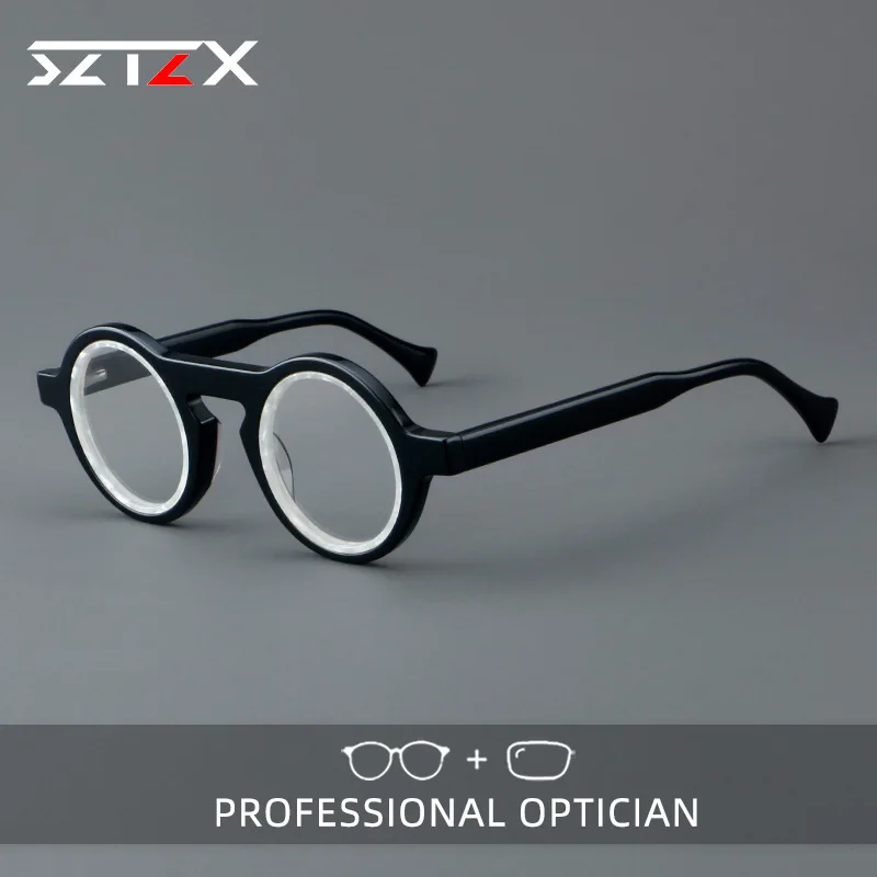 lunettes-de-lecture-progressives-sztzx-tendance-vintage-bicolores-anti-lumiere-bleue-en-acetate-durable-monture-ronde-pour-myopie