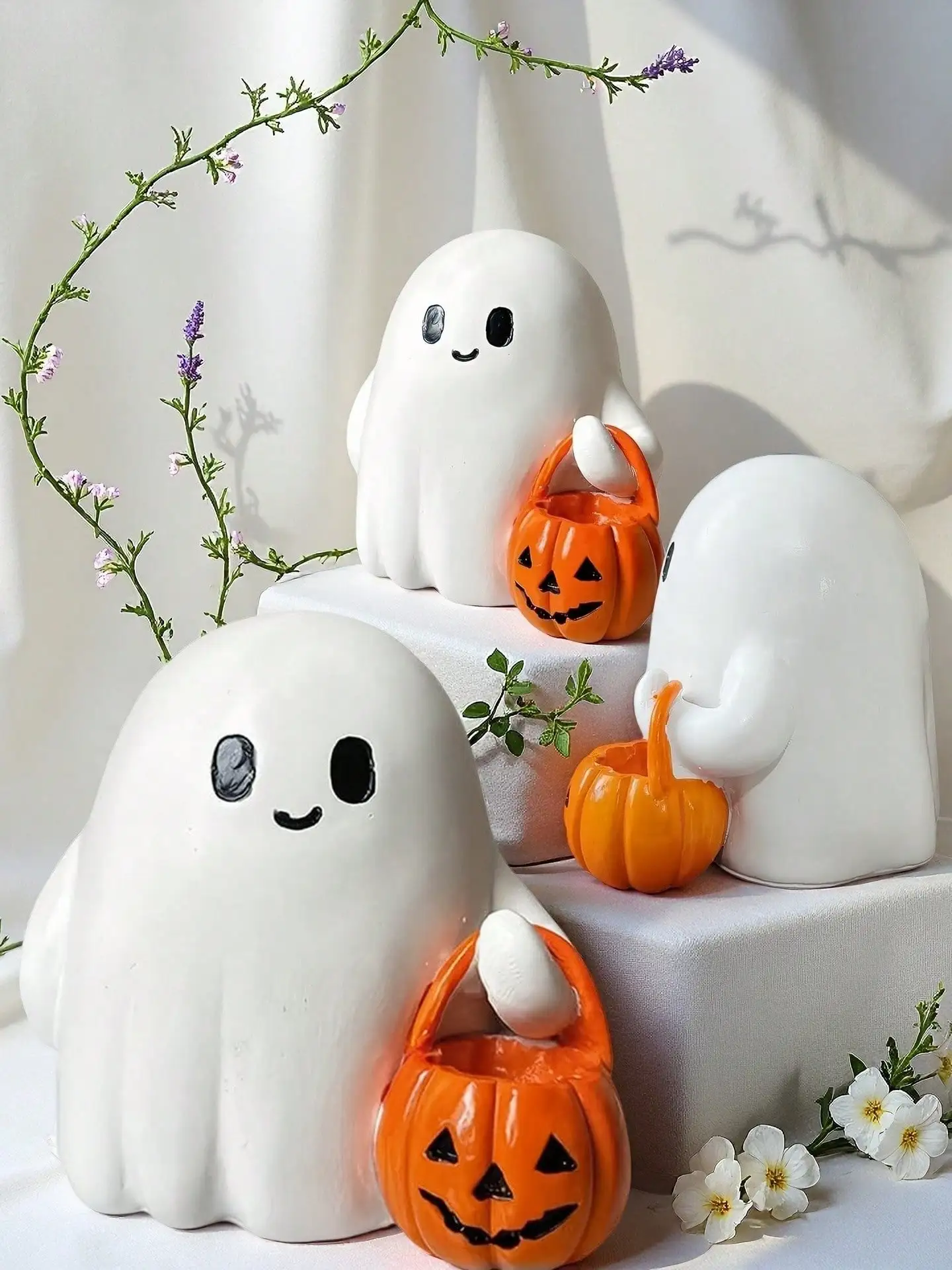 Cute Pumpkin Boo Buddies, Mini Pumpkin Ghost Ornament for Halloween,Halloween Ghost Decorations,Funny Resin Interior Decoration