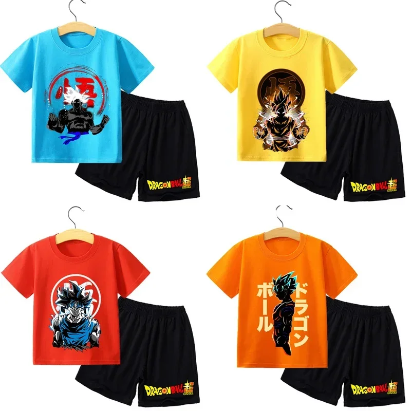 Детская футболка Dragon Ball, шорты, костюм для мальчиков и девочек, летняя одежда, спортивный костюм, футболки с принтом аниме, детские пижамные комплекты, хит продаж