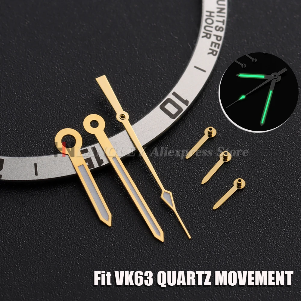 New Watch Hands Fits VK63 VK63A Quartz Movement Hands Green Luminous 6 Hands Silver Gold Watch Pointer Accessories 10*14.5*15mm