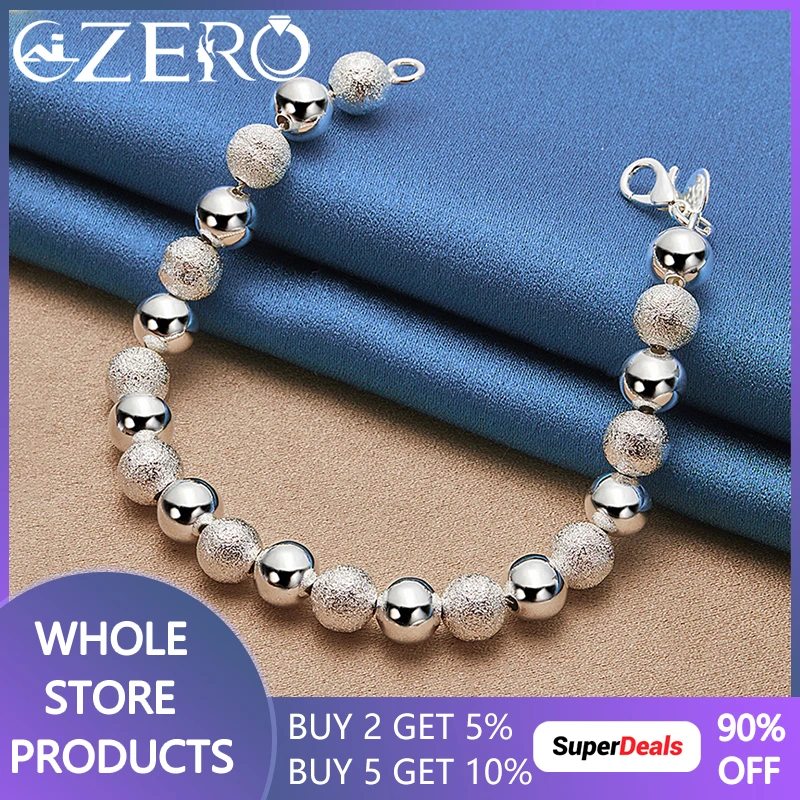 

ALIZERO 925 Sterling Silver 8mm Matte Smooth Beads Bracelet Chain For Women Wedding Party Fashion Charm Jewelry Accessories Gift