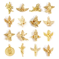 1pc Religious Copper Charms Gold Color 3D Angel Metal Pendant DIY Jewelry Making For Women Necklace Earrings Jewelry Findings