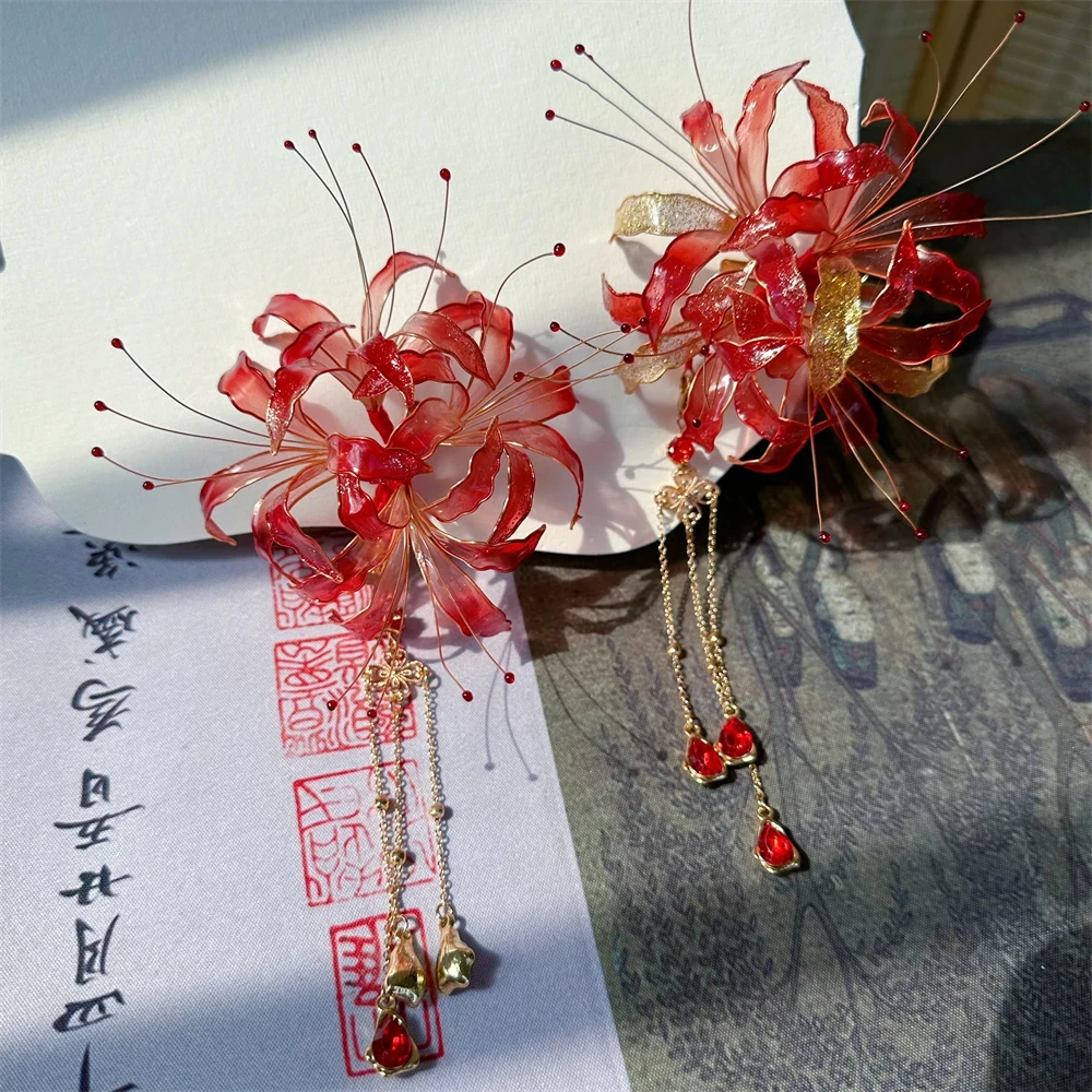 

1pcs Ancient Style Tassel Lycoris Radiata Flower Hair Clip Handwork Hairpin Hanfu Cheongsam Headdress Women Girl Gift New