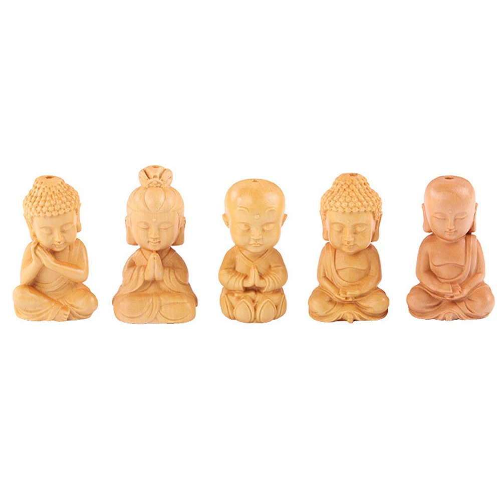 

5 Pcs Wooden Monk naments Non Fading Home Decor Desktop Decoration Portable Lightweight Figurine Yellow