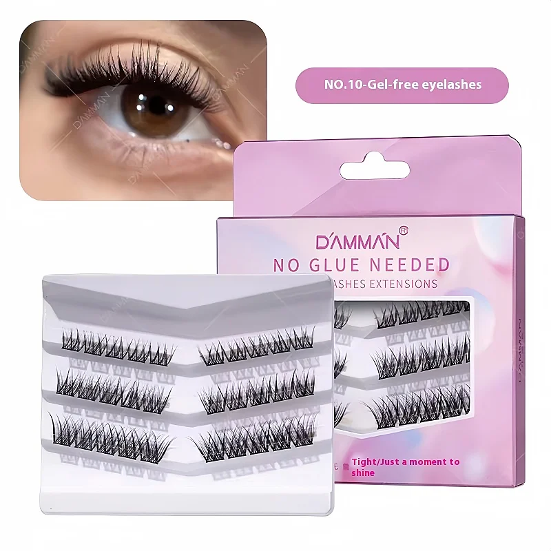 

DAMMAN DIY Glue Free False Eyelashes 3 Rows Individual Lash Clusters Mink Segmented Self Adhesive Lashes No Glue Need Reusable