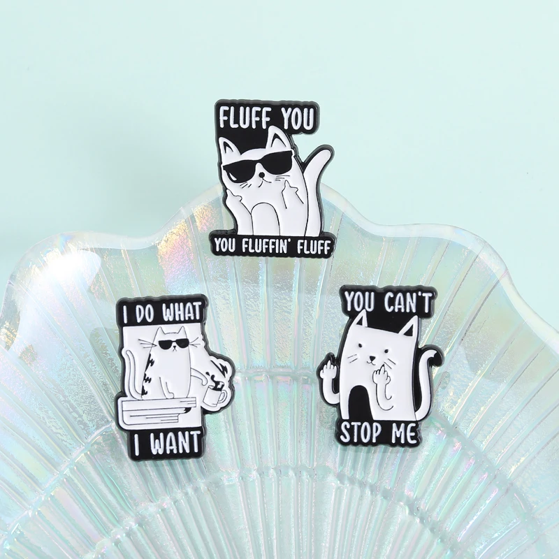 Satirically Rude Gesture Cat With The Middle Finger Enamel Pins I Do What I Want You Can't Stop Me Brooches Lapel Badge Jewelry
