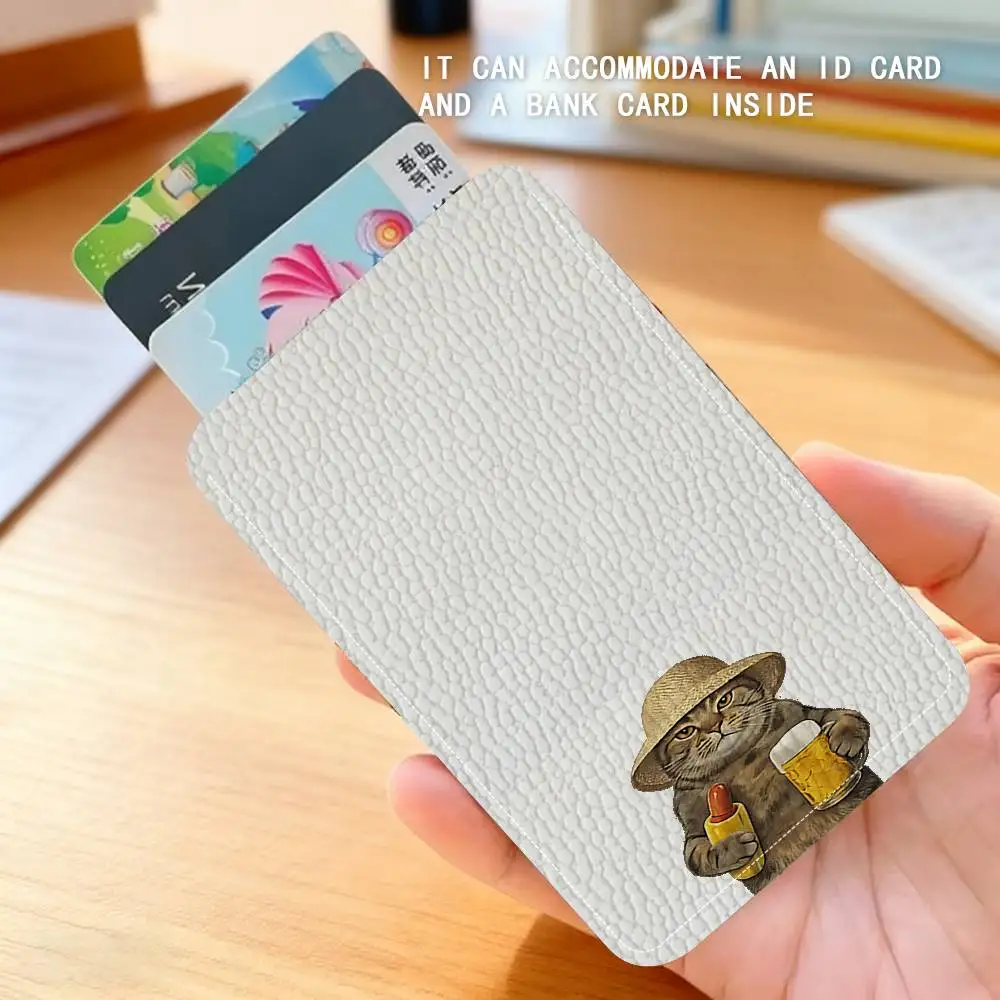 The Cat Wearing A Straw Hat Keyring Leather Access Card Holder Keychain Community Proximity Card Protective Case
