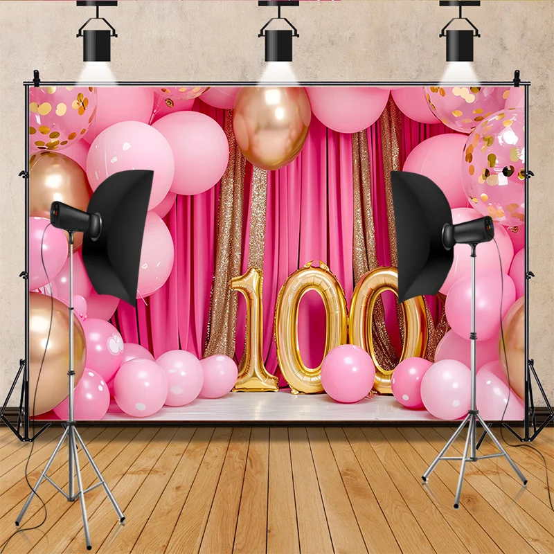 

Happy Birthday Photography Background Number Pink Bear doll Hydrogen balloon Floral Baby Party Backdrops SR-81